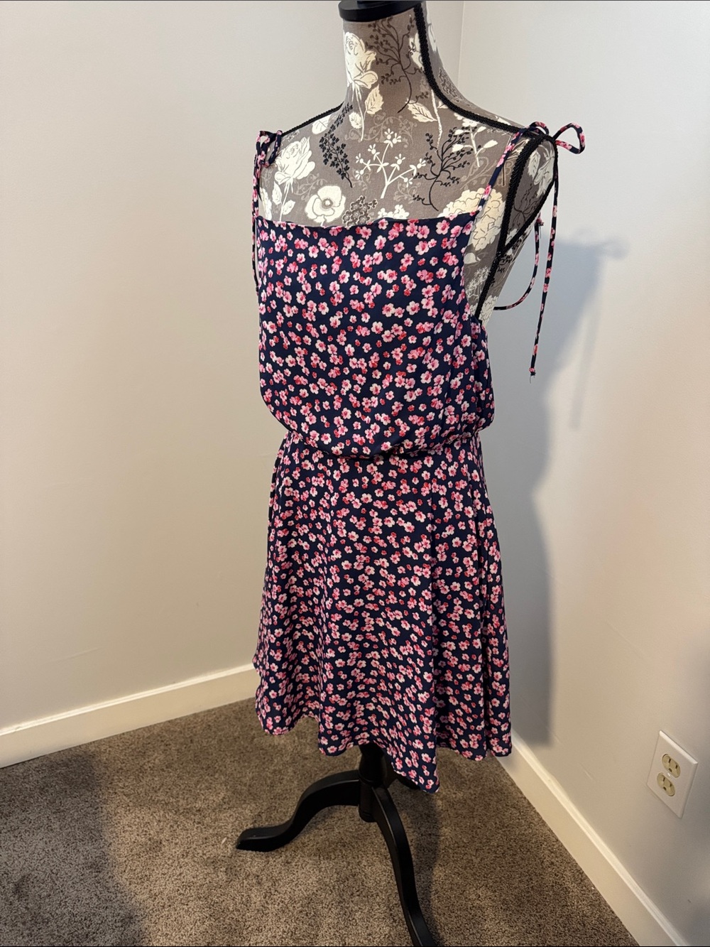 Altar'd State Navy Mini Dress with Pink Floral Print